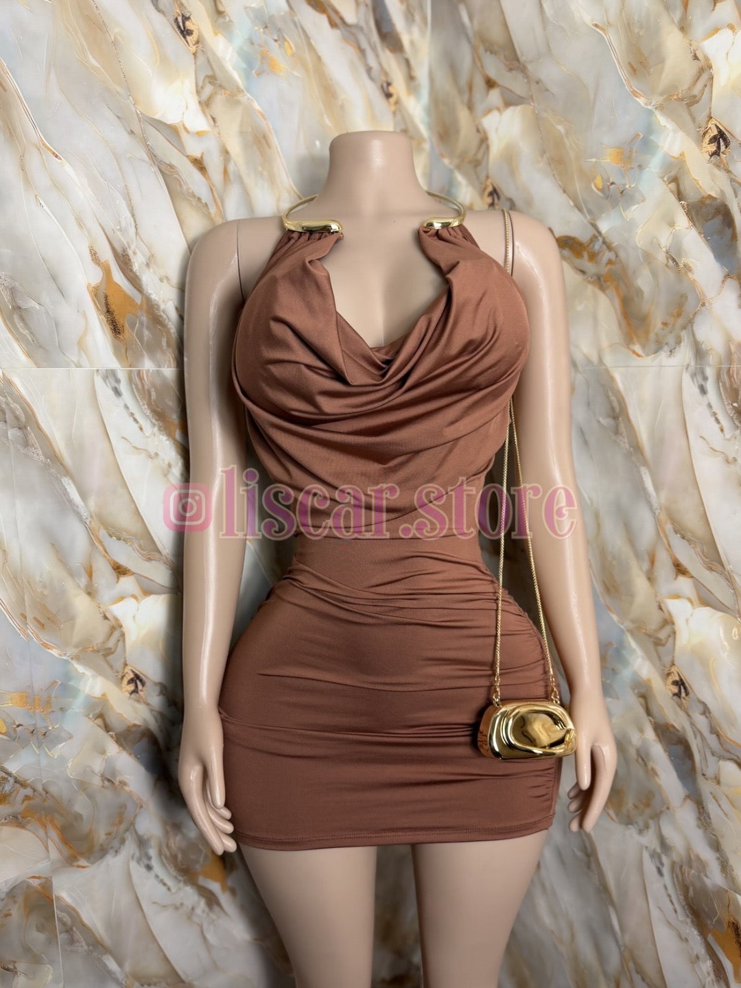 Vestido drapeado cuello dorado Miranda