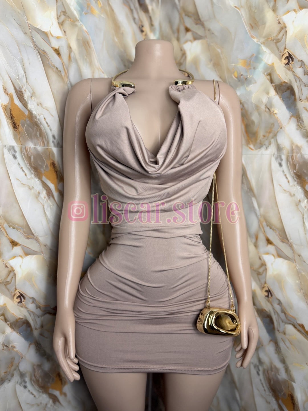 Vestido drapeado cuello dorado Miranda