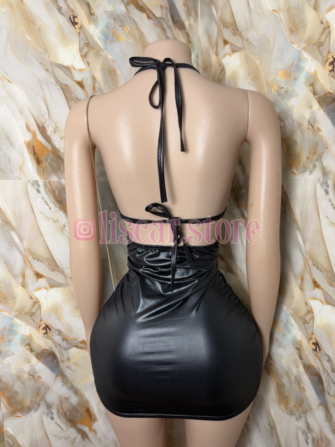 Vestido Perlas Ecocuero Noir